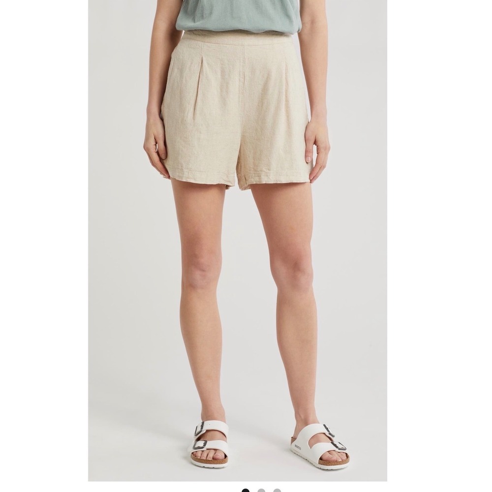 Madewell Linen Blend High Waist Pull On Shorts Oatmeal Beige Large NEW